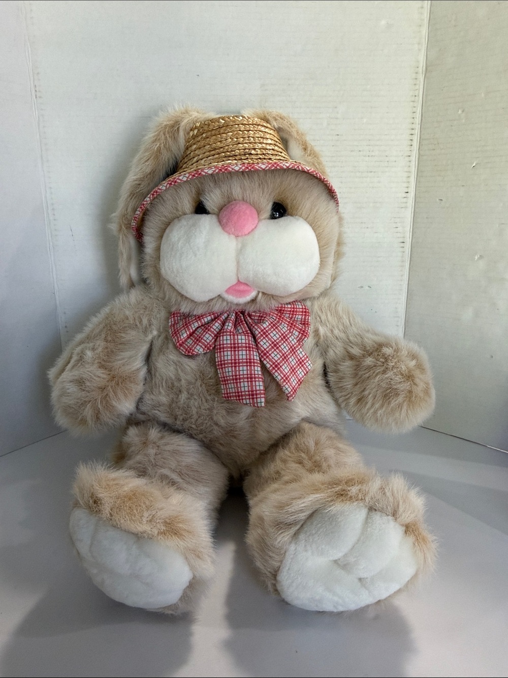 The JCPenny Collection Beige Plush Bunny with Pink Bow and Nose 24in Tall